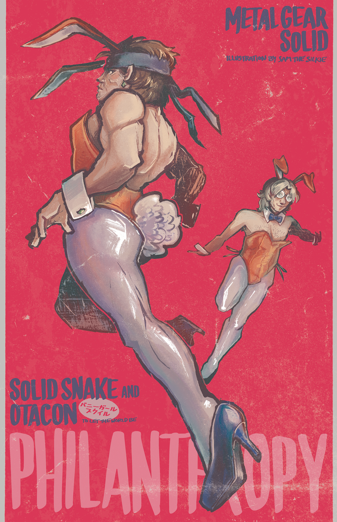 Solid Snake and Otacon from Metal Gear Solid, in the bunny girl suit from Daicon IV